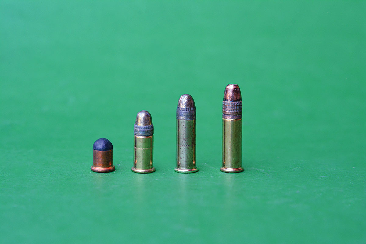 Shown from left to right is the heritage and development of the 22 Long Rifle including the BB Cap, 22 Short, 22 Long and 22 Long Rifle, all of which can all be fired in guns with a Long Rifle chamber. The 22 Long Rifle bullet shank and case are more or less the same diameter.